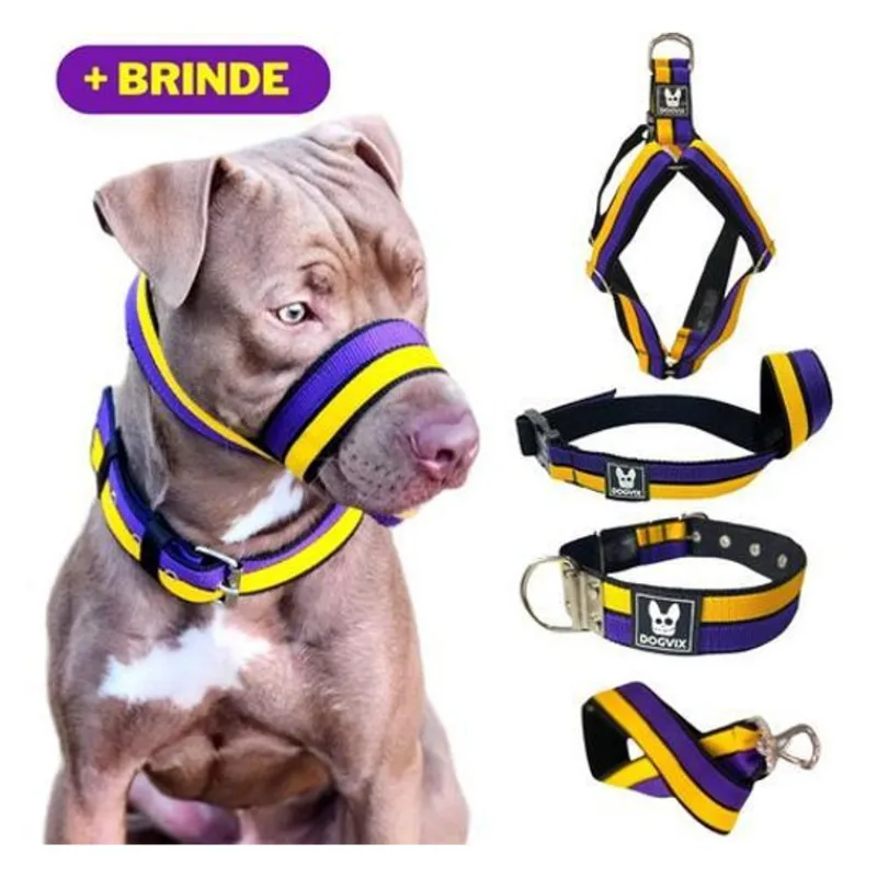 Super Kit Coleira Peitoral Focinheira Para Cachorro +