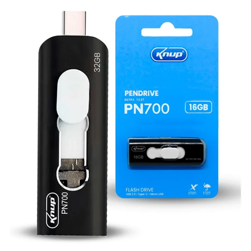 Pendrive Preto 32gb Tipo C + Usb 2.0 Ultra Fast Knup - Kp-pn700