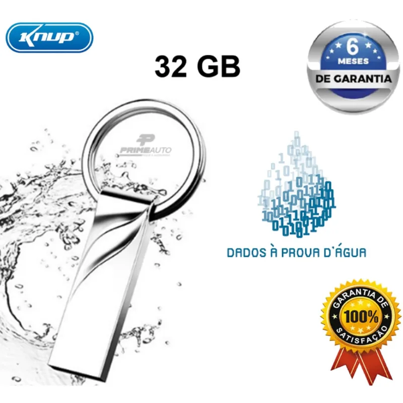 Pen Drive Slim Chaveiro de Alumínio Prova d'água 32GB USB 2.0 Knup KP-PN701