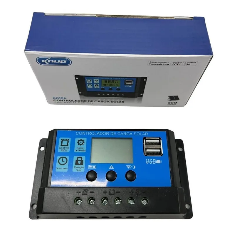 Controlador Carga Painel Solar 10A Regulador 12Vou 24V Knup - KNUP