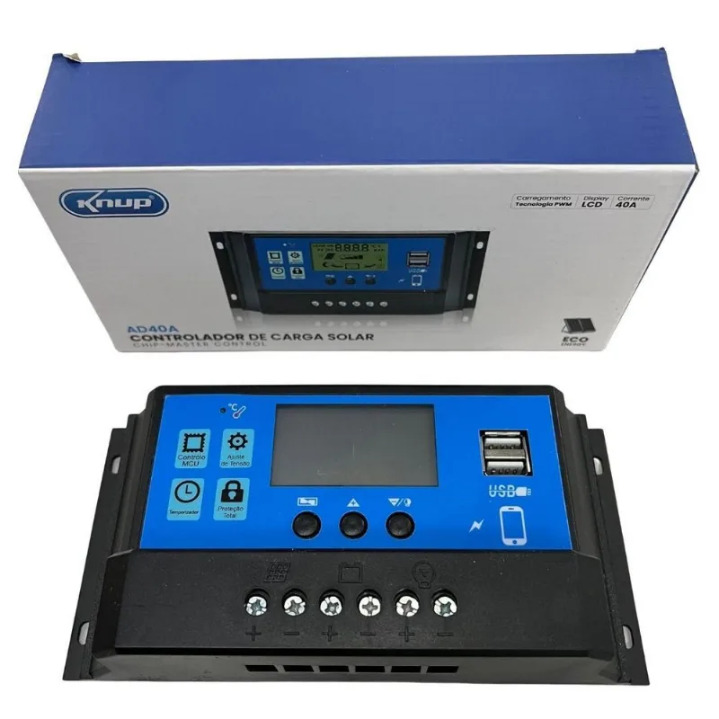 Controlador De Carga Painel Solar 40a Regulador 12vou 24v Knup Ad40a - KNUP