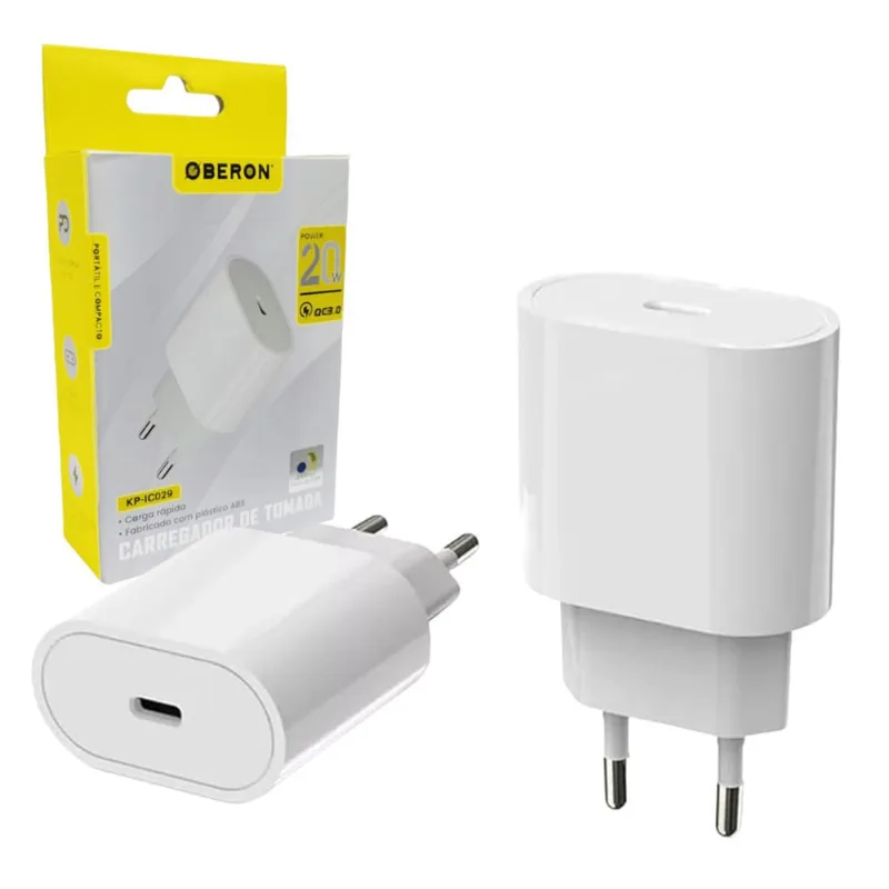 Fonte Carregador De Tomada Carga Rápida 3.0 20W abs Antichamas