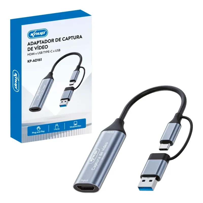 Adaptador de Captura de Vídeo HDMI para USB-C/USB KP-AD161 - Knup