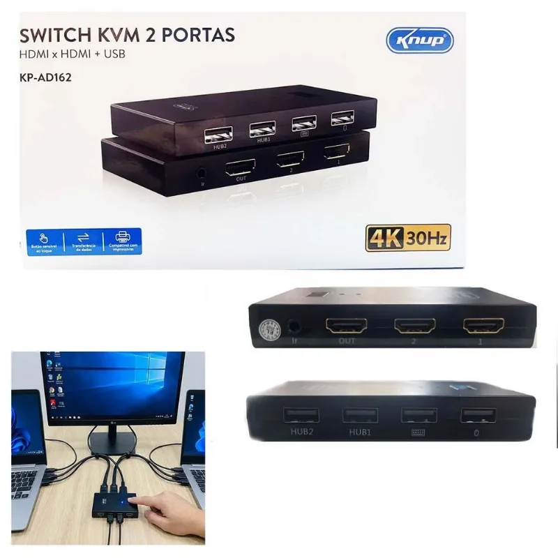 Chaveador Comutador Kmv Usb E Hdmi 4k 2x1 2 Pcs Em 1 Monitor