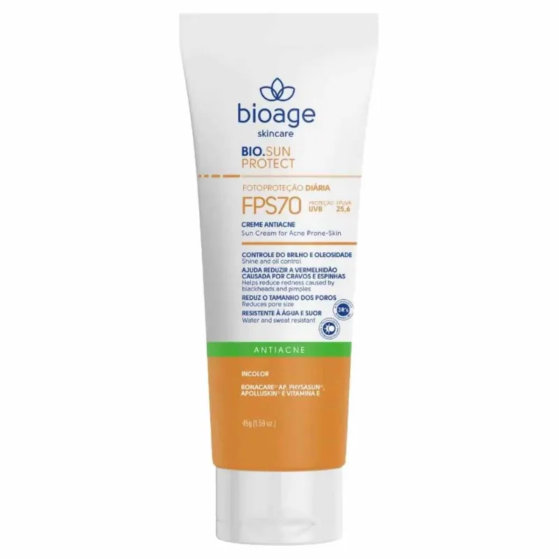 Protetor Solar Facial Antiacne Bioage Bio.SunProtect FPS70 45g Incolor