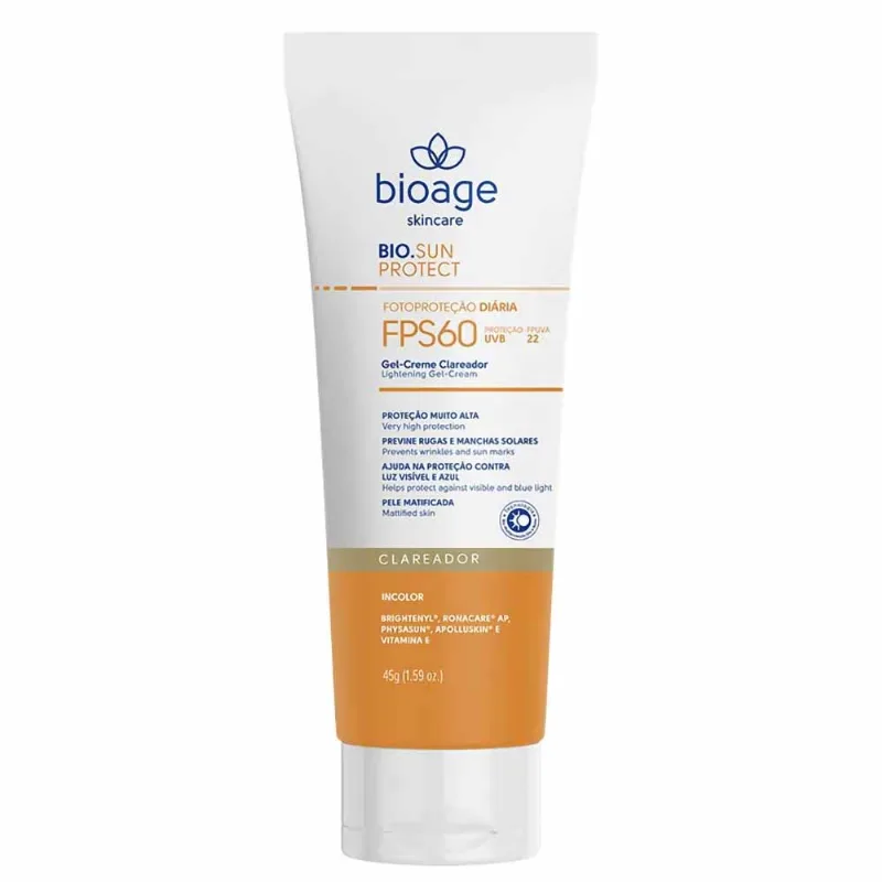 Protetor Solar Facial Clareador Translúcido Bioage Bio.SunProtect Gel-Creme FPS60 45g Incolor