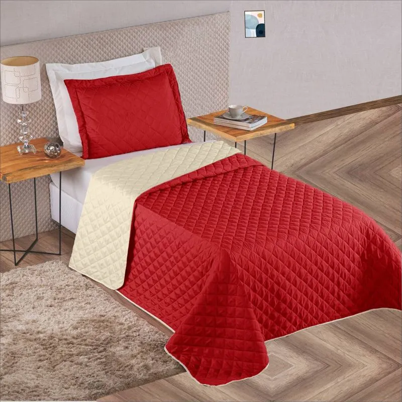Kit Colcha Cobre Leito Cama Solteiro 2 Peças + Travesseiro Percal Antiácaro 50x70cm Pai