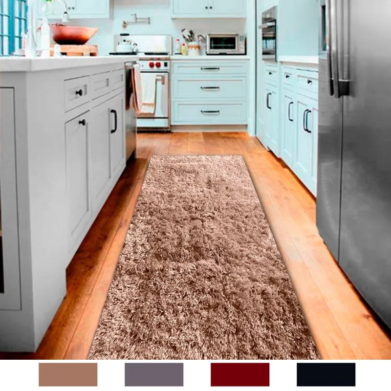 Tapete Passadeira Shaggy para Quarto e Corredor Felpudo Pelo Alto 0,50 X 1,80 Metros Antiderrapante Bege Casa Dona