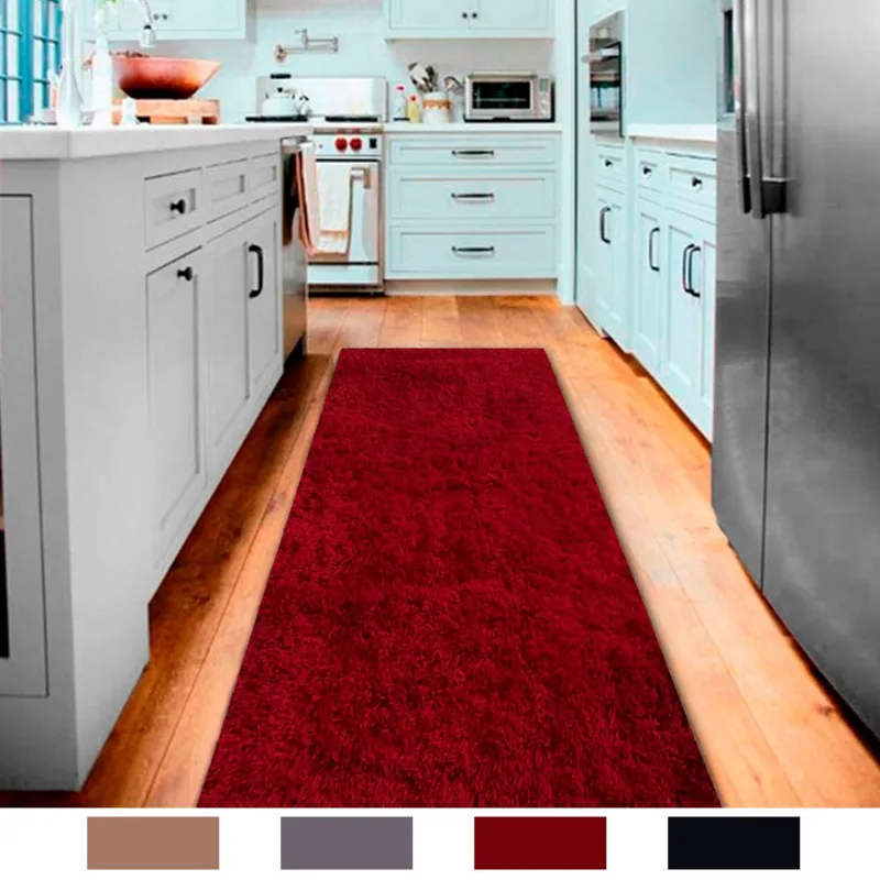 Tapete Passadeira Shaggy Sala e Quarto Felpudo 0,50 X 1,80 Metros Antiderrapante Vermelho Casa Dona