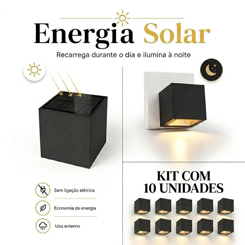 Arandelas Sem Fio Solar Led Cube Ourolux 3000k Ip65 Área Externa Jardim