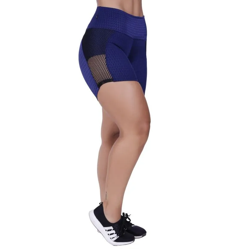 Short Meia Coxa Fitness Feminino Detalhe Tela Cirrê Textura Orbis