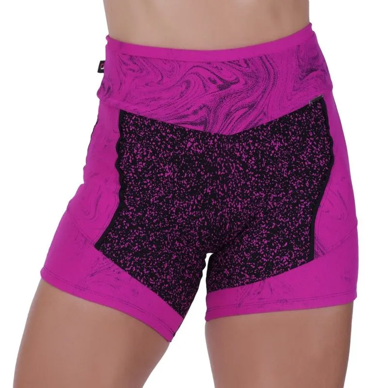 Short Fitness Feminino Recortes Degrade Poliamida Cintura Alta Orbis