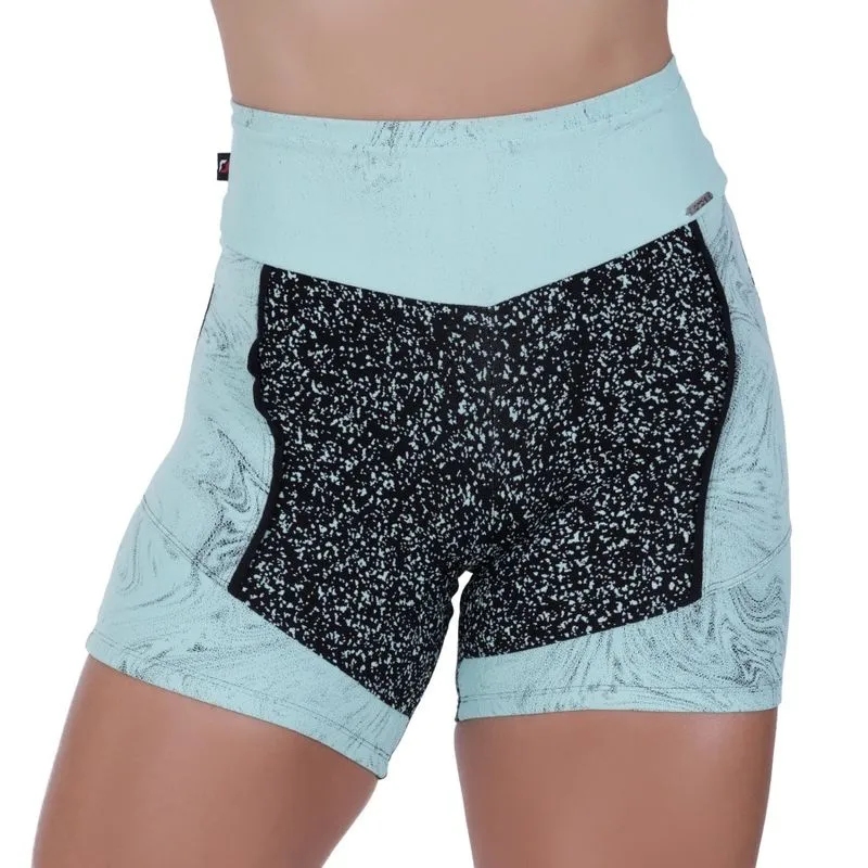 Short Fitness Feminino Recortes Degrade Poliamida Cintura Alta Orbis