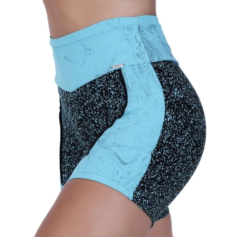 Short Fitness Feminino Recortes Degrade Poliamida Cintura Alta Orbis