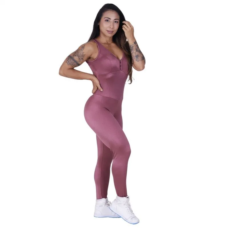 Macacão Fitness Feminino Cirrê Brilho Proteção UV50 + Tiras Costas Bojo Orbis
