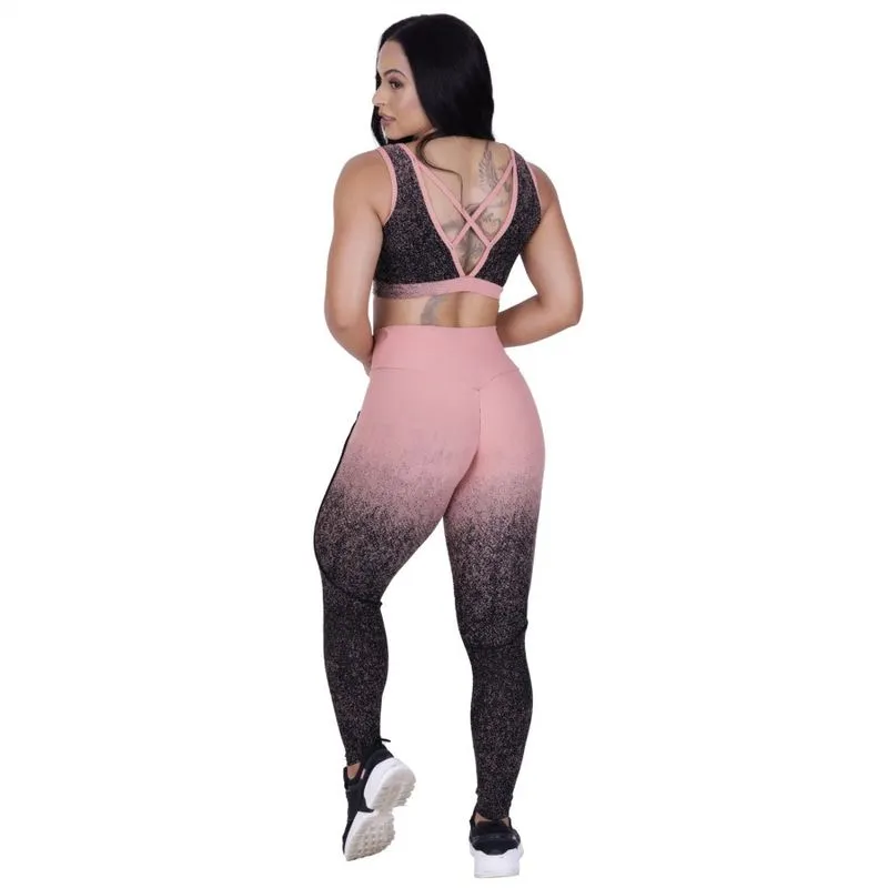 Conjunto Fitness Feminino Legg Empina Bumbum + Top Decote Bojo Degrade Orbis