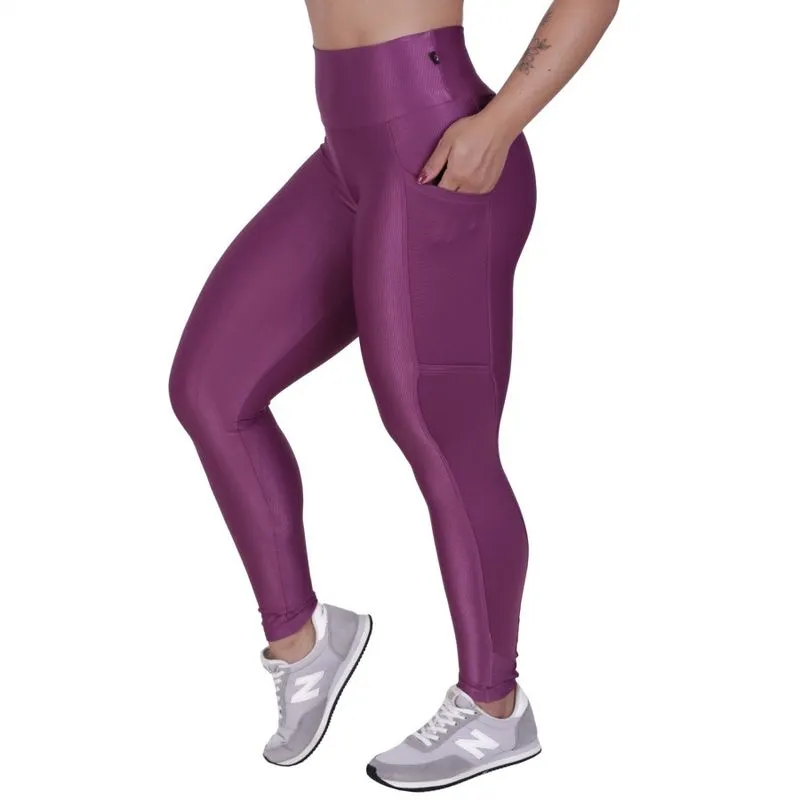 Legging Fitness Feminina Recorte Lateral Bolso Efeito Laminado Orbis