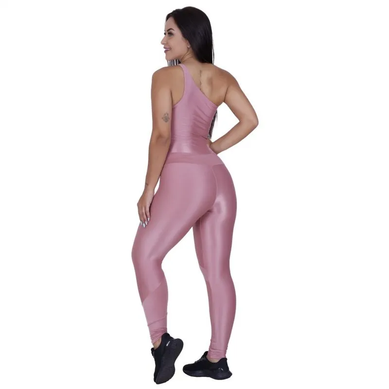 Macacão Fitness Feminino Um Ombro Brilho Wonder Bojo Bolso Orbis