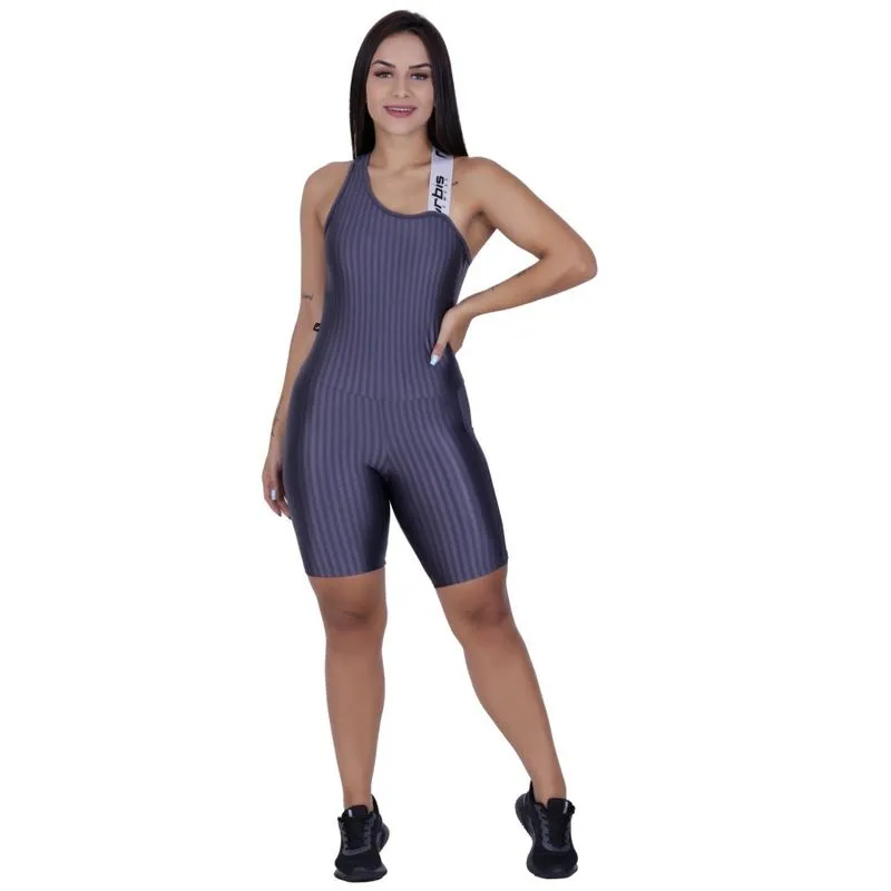 Macaquinho Fitness Meia Coxa Bolso Um Ombro Bojo Cirrê 3D Poliamida Orbis