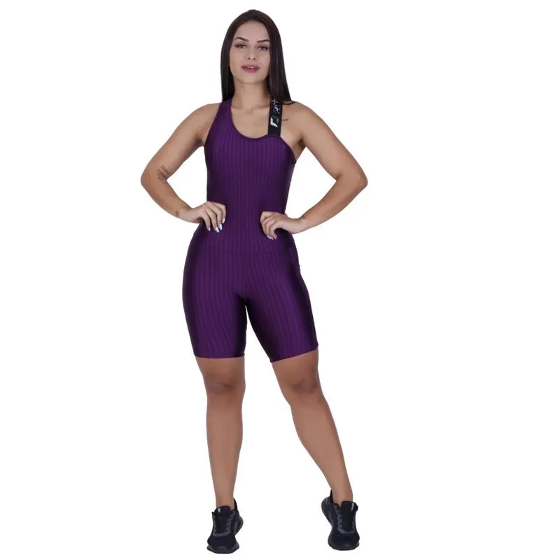 Macaquinho Fitness Meia Coxa Bolso Um Ombro Bojo Cirrê 3D Poliamida Orbis