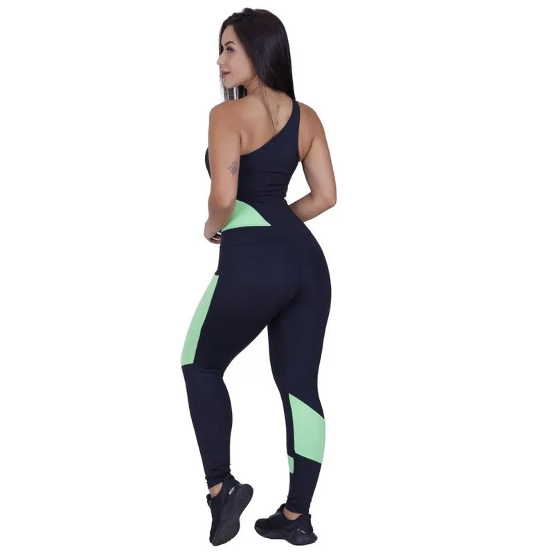 Macacão fitness feminino um ombro suplex recortes E bolso orbis - nina