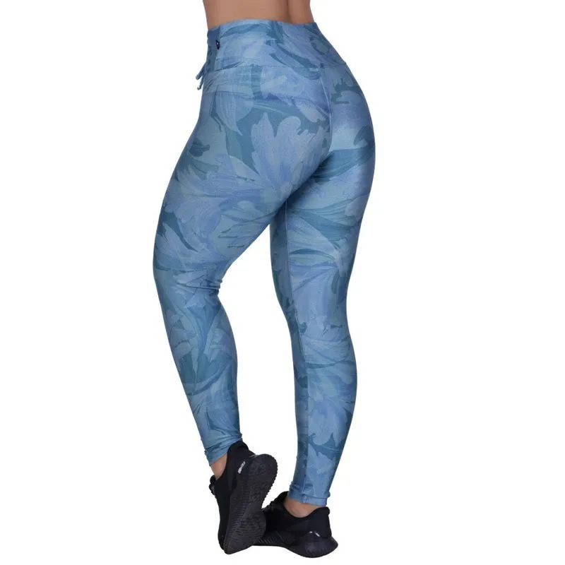 Legging fitness fusô cirrê estampado cós alto cadarço franzido orbis