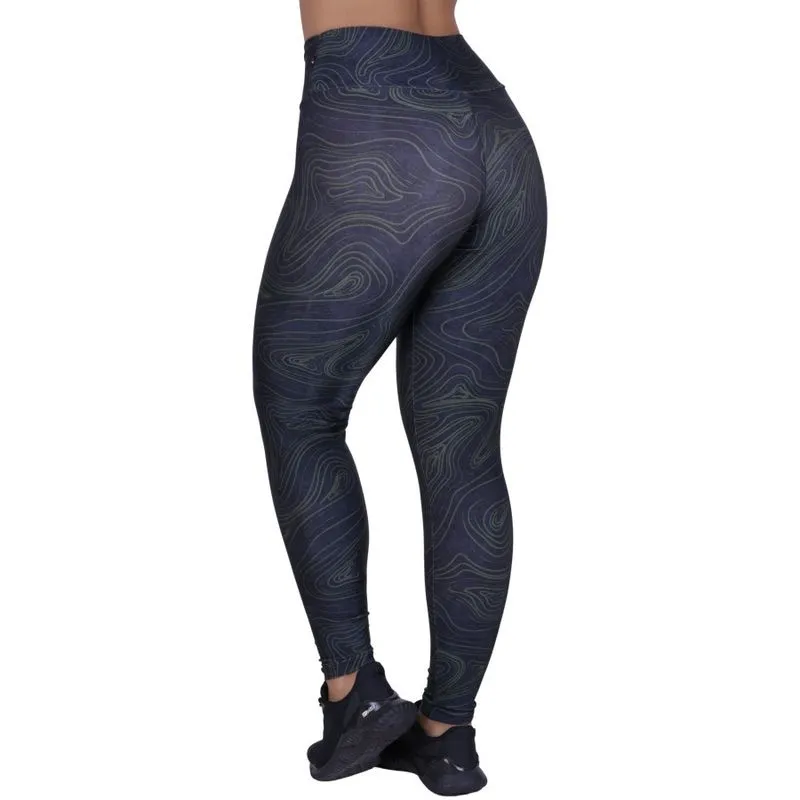 Legging fitness fusô cirrê estampado cós alto cadarço franzido orbis