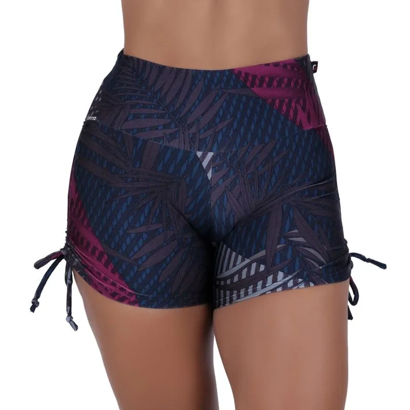 Short curto fitness feminino cadarço franze lateral poliamida estampado orbis