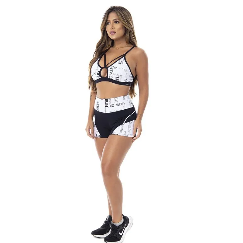 Short Fitness Feminino Curto Jacquar Poliamida Cintura Alta Orbis