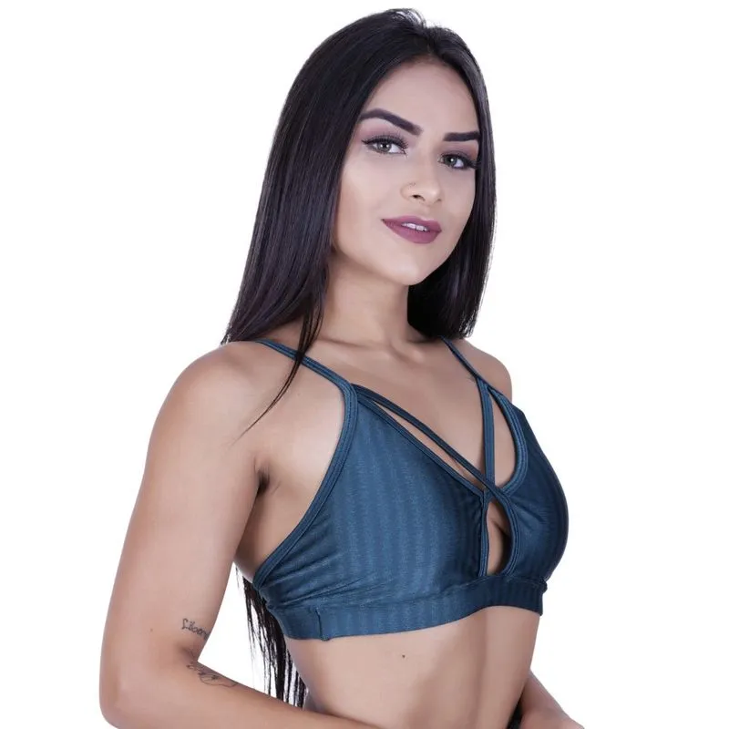 Top fitness alcinhas tiras decote bojo cirrê poliamida feminino orbis