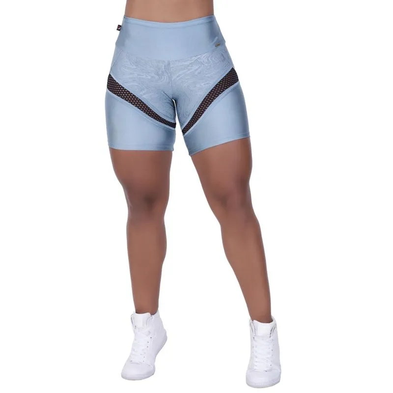 Bermuda Meia Coxa Fitness Feminina Recortes Tela Cirrê Liso e Relevo Orbis