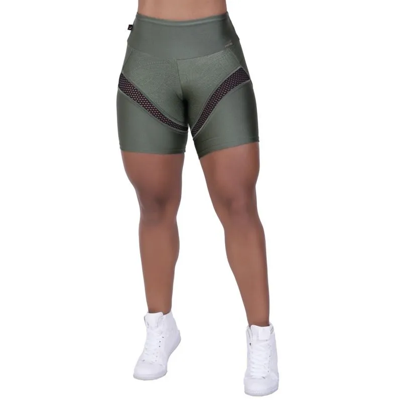 Bermuda Meia Coxa Fitness Feminina Recortes Tela Cirrê Liso e Relevo Orbis