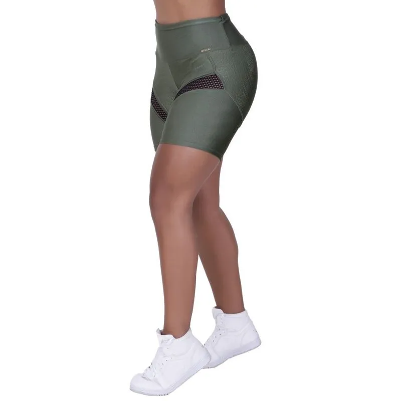 Bermuda Meia Coxa Fitness Feminina Recortes Tela Cirrê Liso e Relevo Orbis