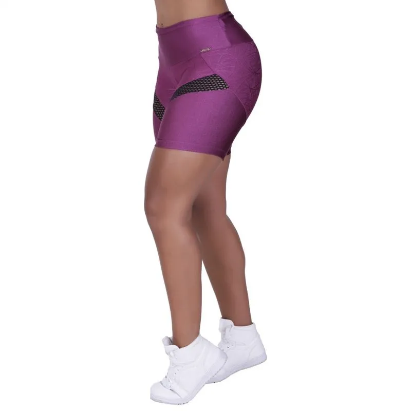 Bermuda Meia Coxa Fitness Feminina Recortes Tela Cirrê Liso e Relevo Orbis