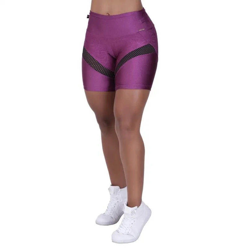 Bermuda Meia Coxa Fitness Feminina Recortes Tela Cirrê Liso e Relevo Orbis