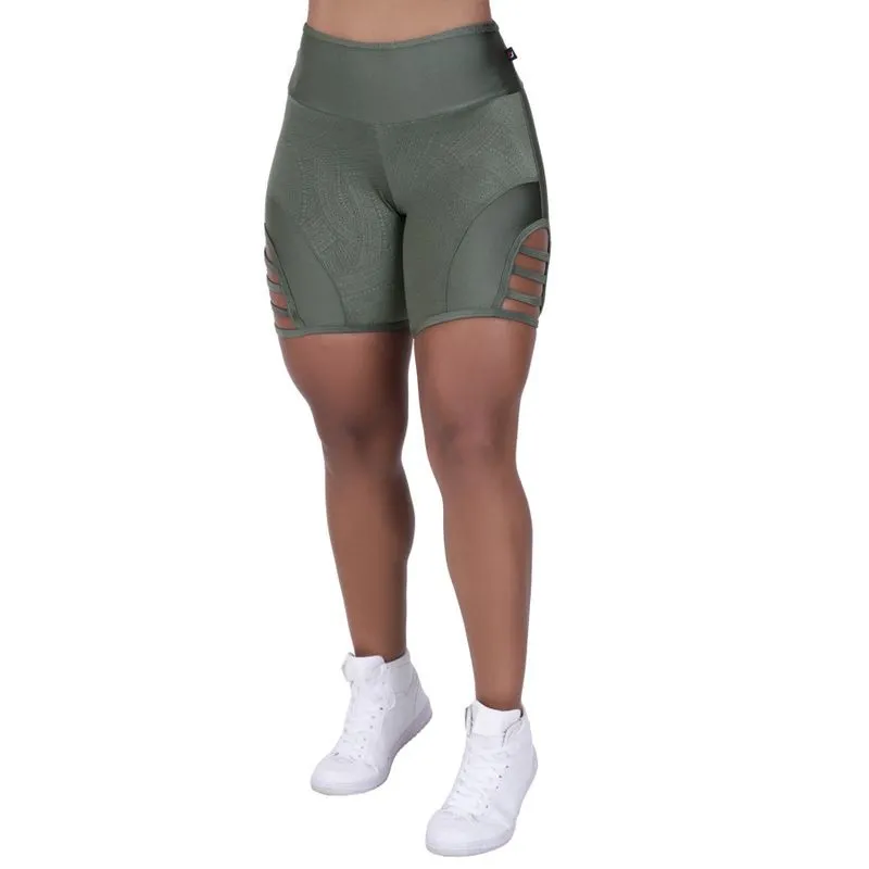 Bermuda Fitness Feminina Cirrê Liso e Relevo Detalhes Tiras Lateral Orbis