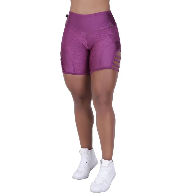 Bermuda Fitness Feminina Cirrê Liso e Relevo Detalhes Tiras Lateral Orbis