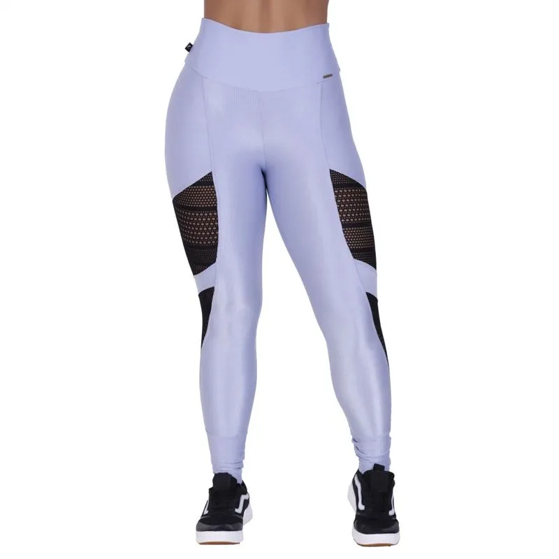 Calça legging fitness feminina wonder poliamida recortes em tela orbis-azul