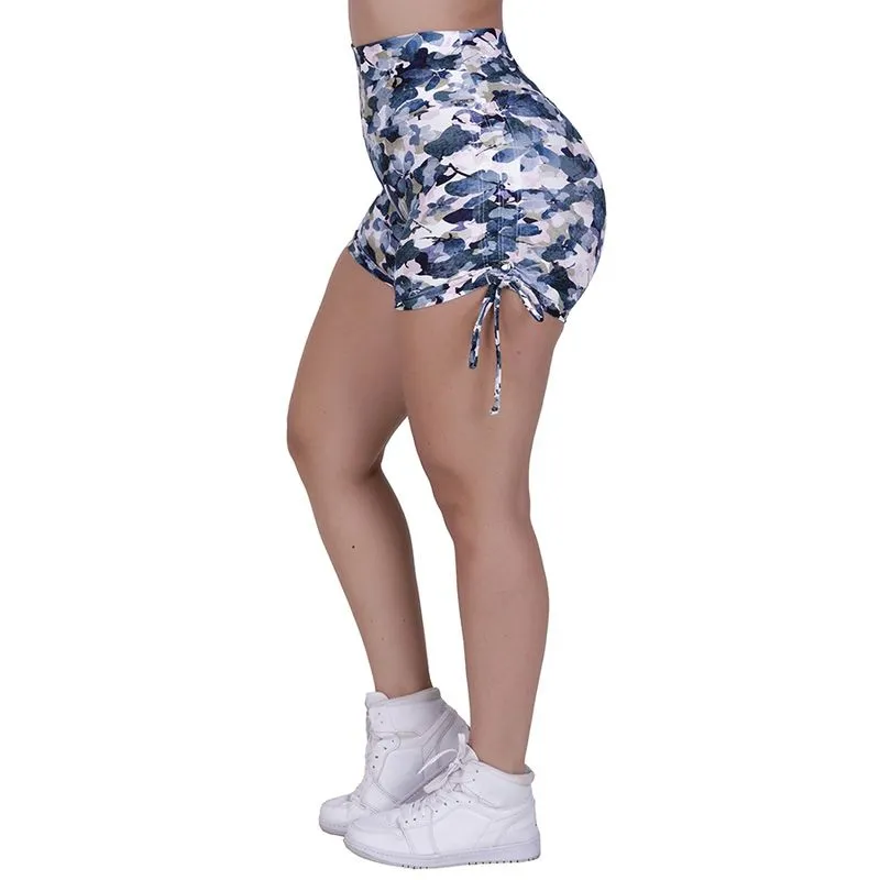 Short Curto Feminino Fitness Ajuste Cordinha na Lateral Estampado Poliamida Orbis