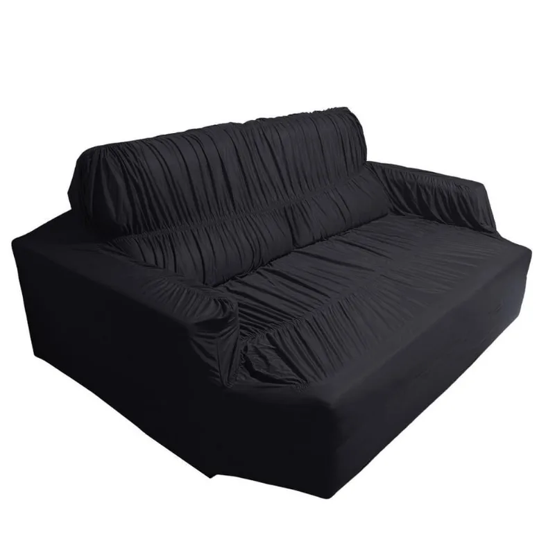 Capa Sofá Retrátil 2 Lugares Elasticada 100% Poliéster Preta