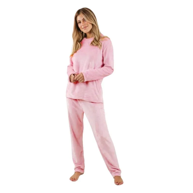 Pijama Adulto Fleece Plush Inverno Roupa De Frio Blusa Calça Feminino pp Rosa