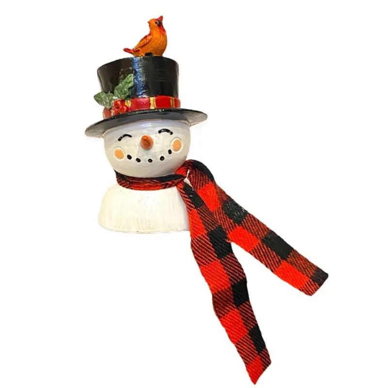 Escultura boneco de neve em resina c/cartoal E passaro