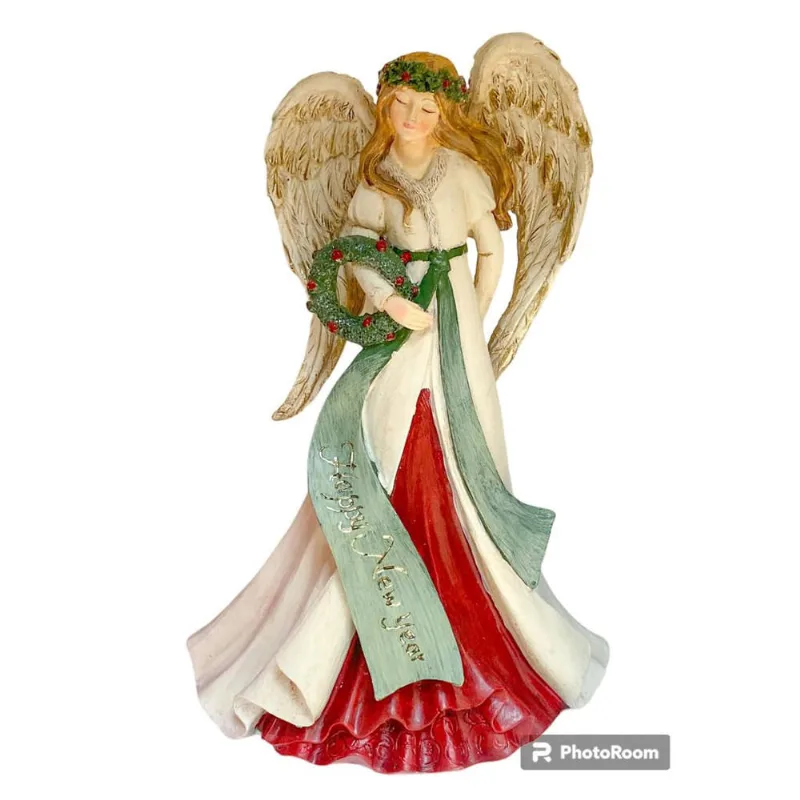 Esculturam Anjo Decorativo em resina c/guirlanda - 25cm