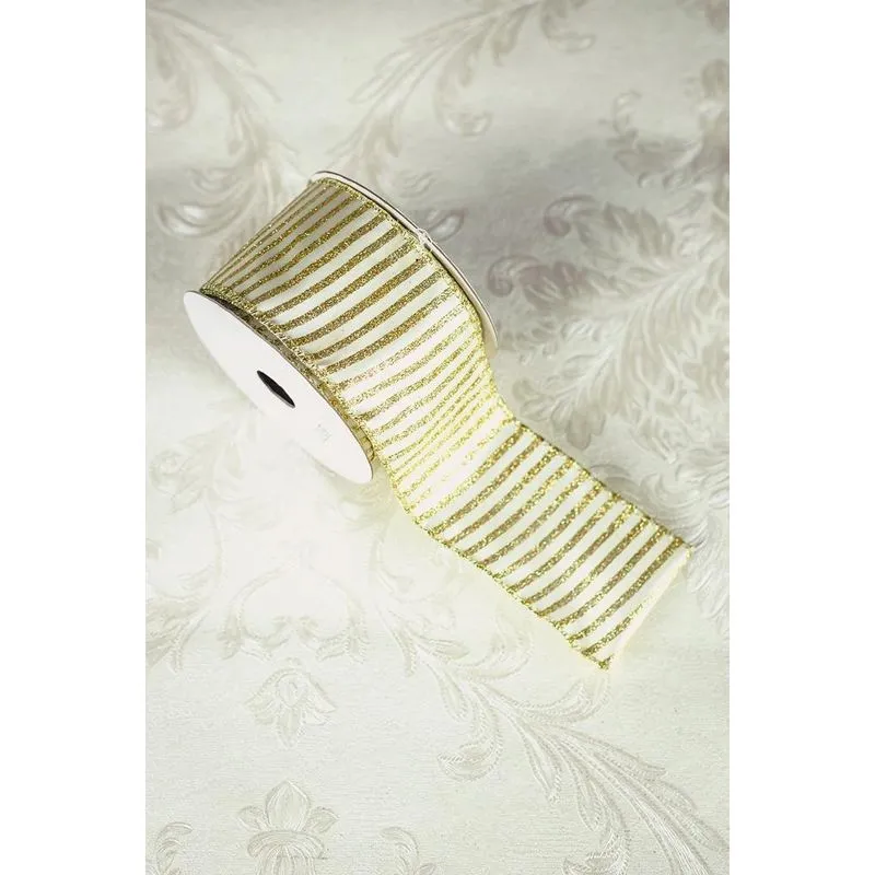 Fita Decorativa Branca/dourada 6,3cmx9,14m - 7cm Altura