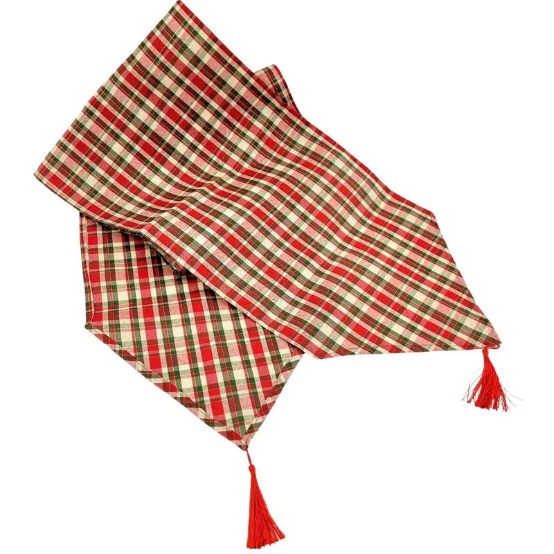 Trilho De Mesa Vermelho Xadrez 32x180cm Mesa Posta De Natal