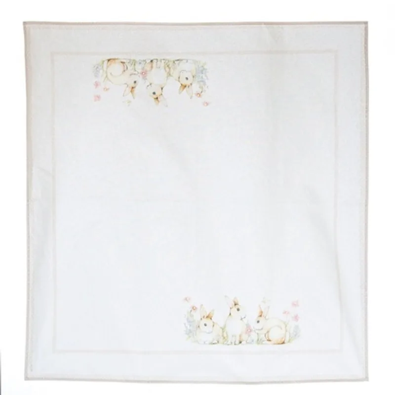 Toalha de Mesa de Pascoa Creme com coelhos 100x100cm