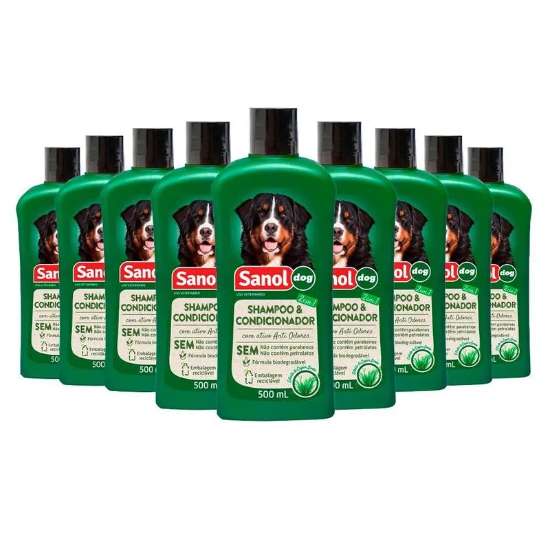 Kit 9 Shampoo 2 Em 1 Sanol Cães Antiodor Capim Limão 500ml