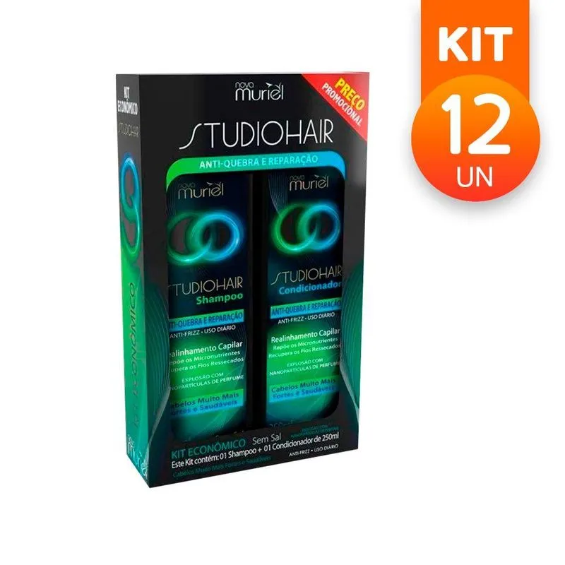 Kit 12 Shampoo + Condicionador Studio Hair Antiquebra 250ml