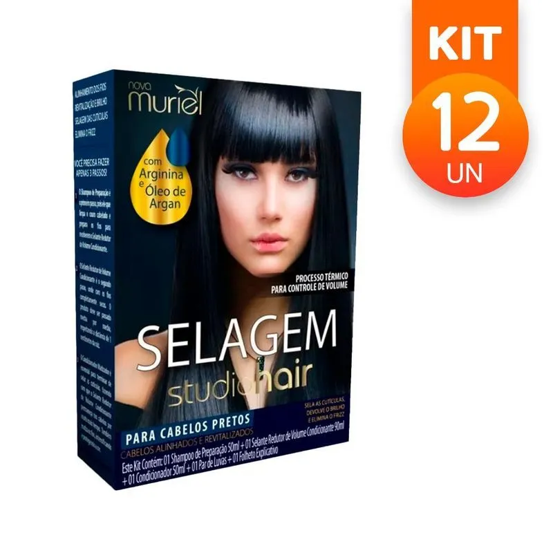 Kit Com 12 Kit Selagem Muriel Studiohair Para Cabelos Pretos
