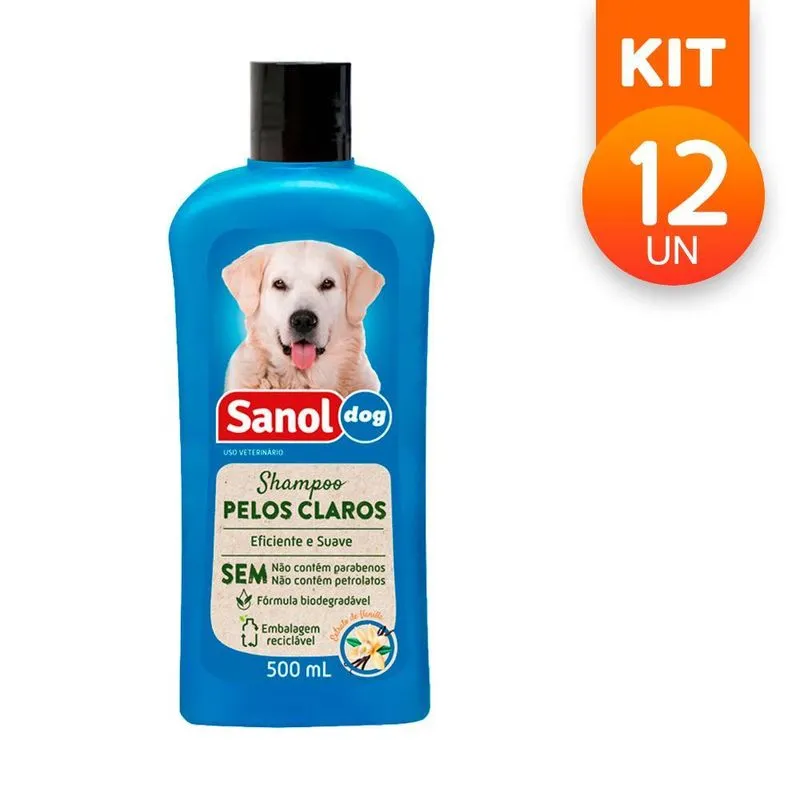 Kit Com 12 Shampoo Sanol Dog Pelos Claros Eficiente 500ml